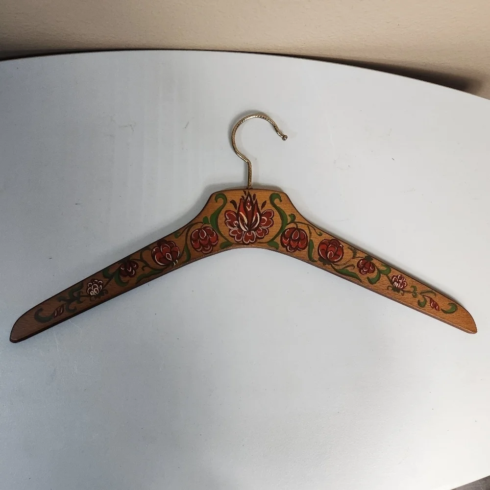 Vintage Handpainted Floral Folk Art Wooden Hanger
